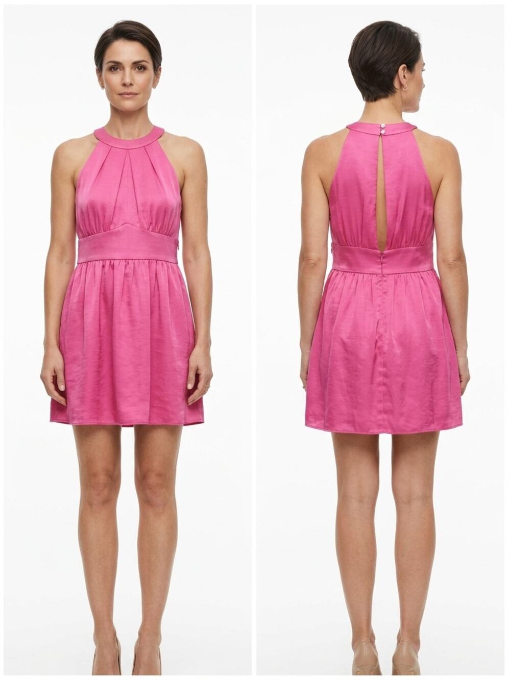 Zara Trafaluc Pink Satin Halter Neck Sleeveless Mini Dress Women Size L